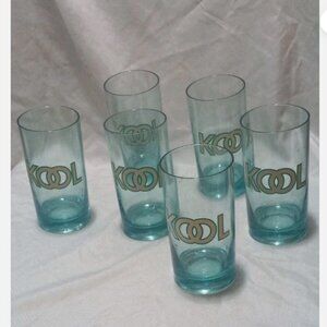 Vintage KOOL Cigarettes Thermosav Drinking Glasses 6 Aqua Blue Tumblers USA